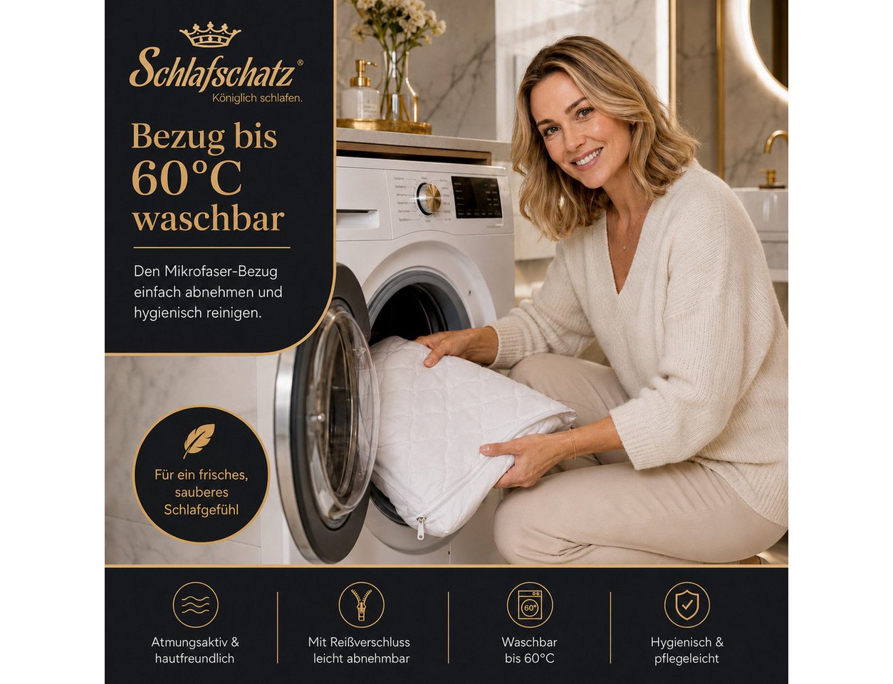 Schlafschatz, Topper XXL, 7 cm hoch, 7-Zonen, Bezug abnehmbar und waschbar bis 60°C – Bild 4 von 5