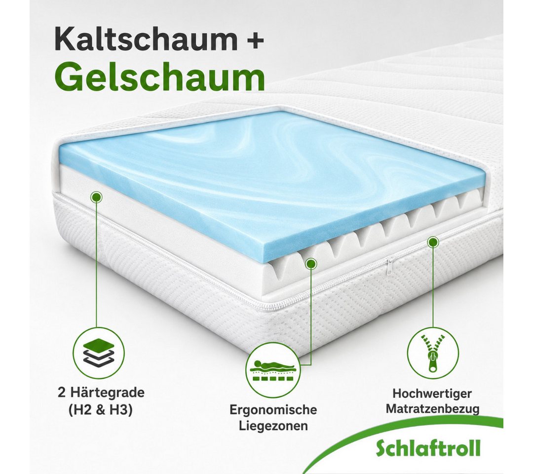 Gelschaummatratze Gelschaummatratze Höhe 15cm, Härtegrad H2/H3, Allergikerfreundlich, Schlaftroll, 15 cm hoch, 90x200cm, 140x200cm und weiteren Größen erhältlic – Bild 2 von 5