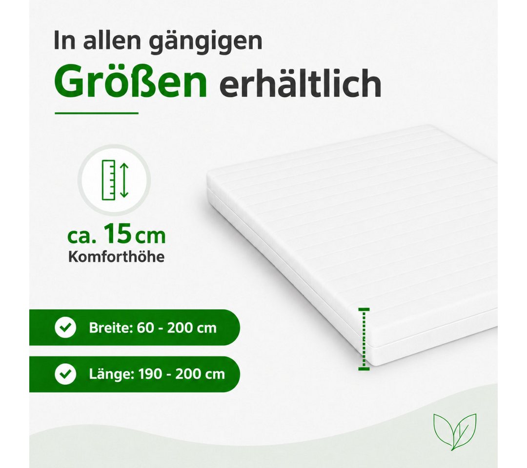 Gelschaummatratze Gelschaummatratze Höhe 15cm, Härtegrad H2/H3, Allergikerfreundlich, Schlaftroll, 15 cm hoch, 90x200cm, 140x200cm und weiteren Größen erhältlic – Bild 4 von 5