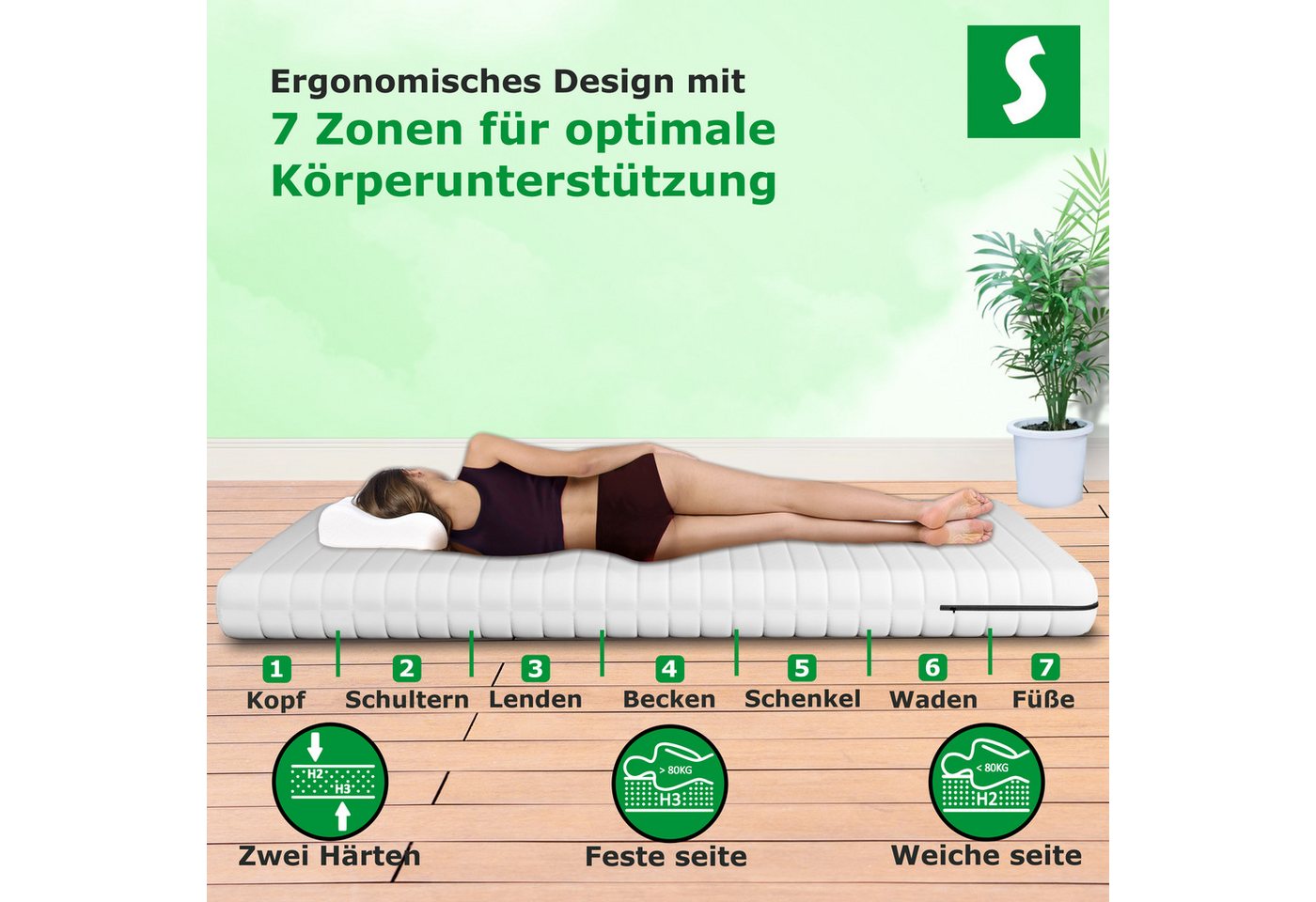Kaltschaummatratze Easy Flex Wendematratze mit Zwei Härtegrade für Schlafkomfort, Schlaftroll, 15 cm hoch, H2 und H3, 15 cm hoch, 90 x 200,140x200, 180x200 cm u – Bild 3 von 5