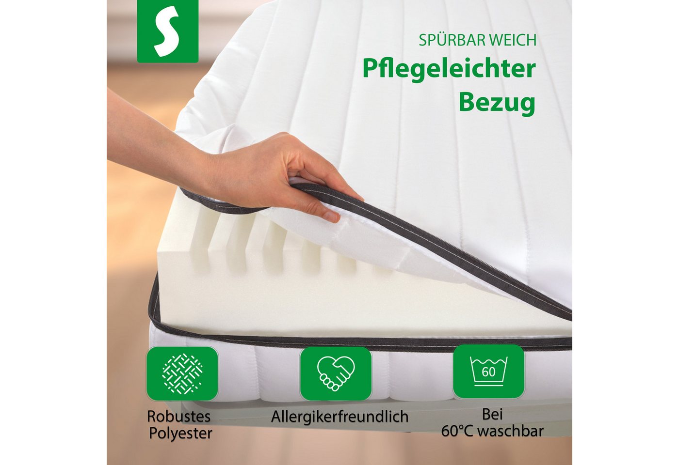 Kaltschaummatratze H2/H3, ergonomische 7-Zonen Wendematratze, Schlaftroll, 5 cm hoch, 90x200 cm, 140x200 cm, 180x200 cm und weitere Größen – Bild 5 von 5