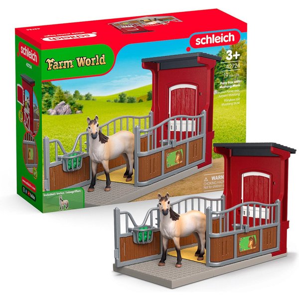 Schleich® Spielwelt FARM WORLD, Ponybox mit Mustang Stute (42724), Made in Europe
