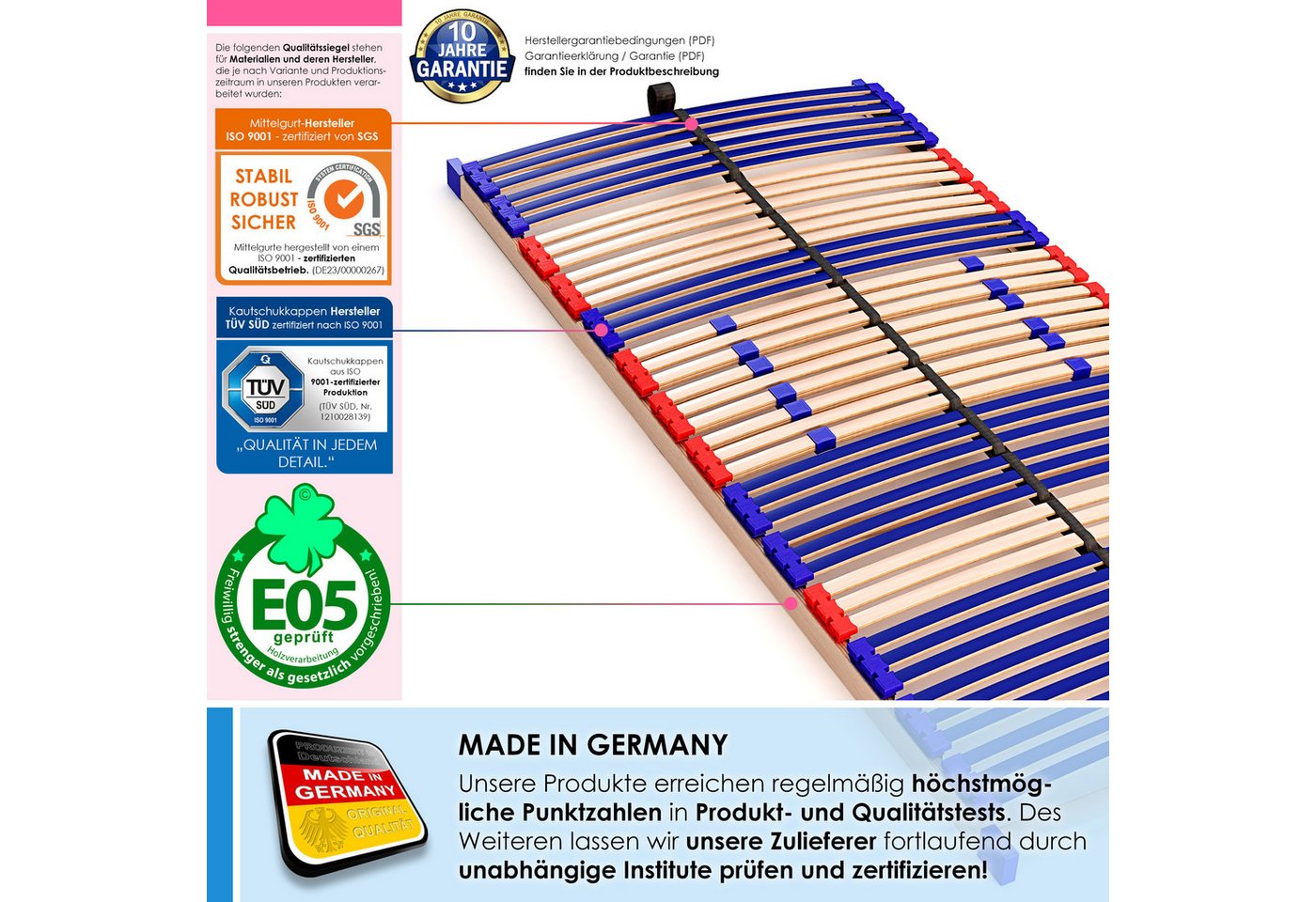 Lattenrost Fix Sleep Best 42®, Schlummerparadies, Kopfteil nicht verstellbar, Fußteil nicht verstellbar, aus 100% BUCHE, 10 Jahre Garantie, SCHULTERFRÄSUNG, unm – Bild 3 von 5