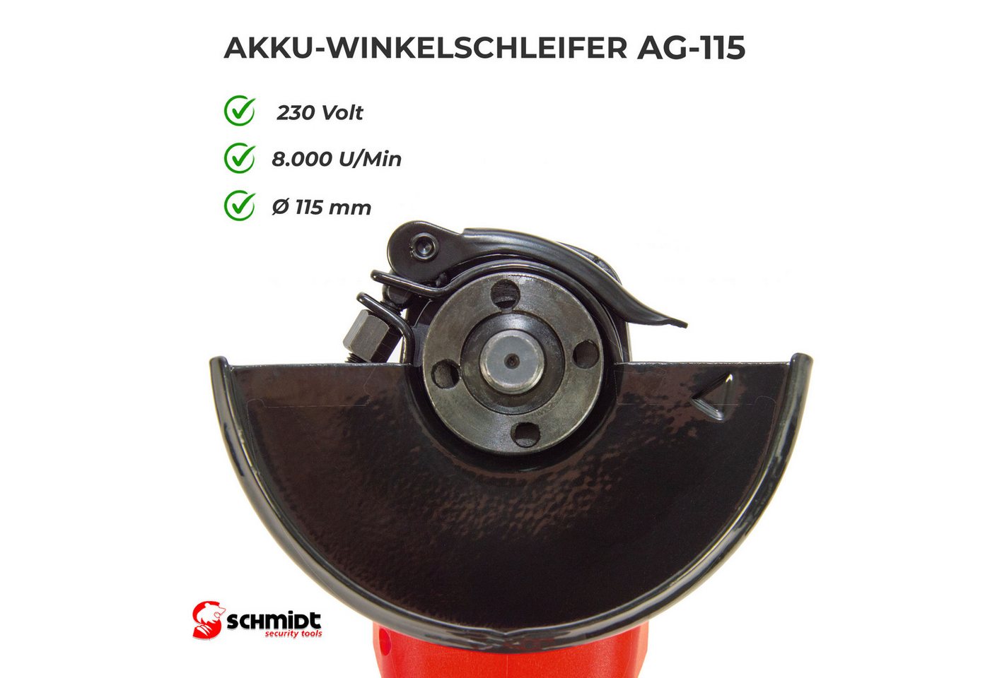 SCHMIDT security tools Akku-Winkelschleifer Akku-Winkelschleifer AG-115 Akku Ladegerät – Bild 2 von 5