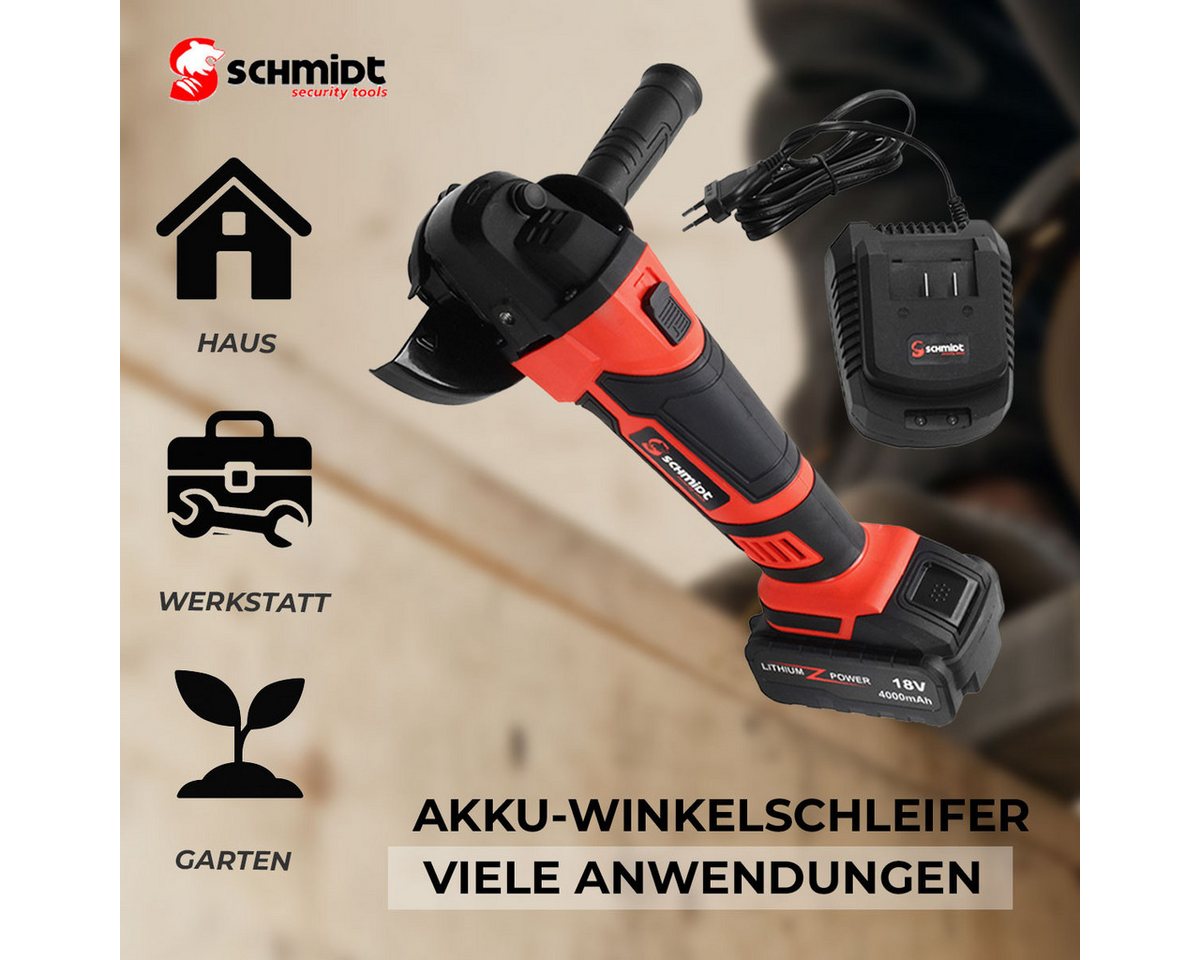 SCHMIDT security tools Akku-Winkelschleifer Akku-Winkelschleifer AG-115 Akku Ladegerät – Bild 3 von 5