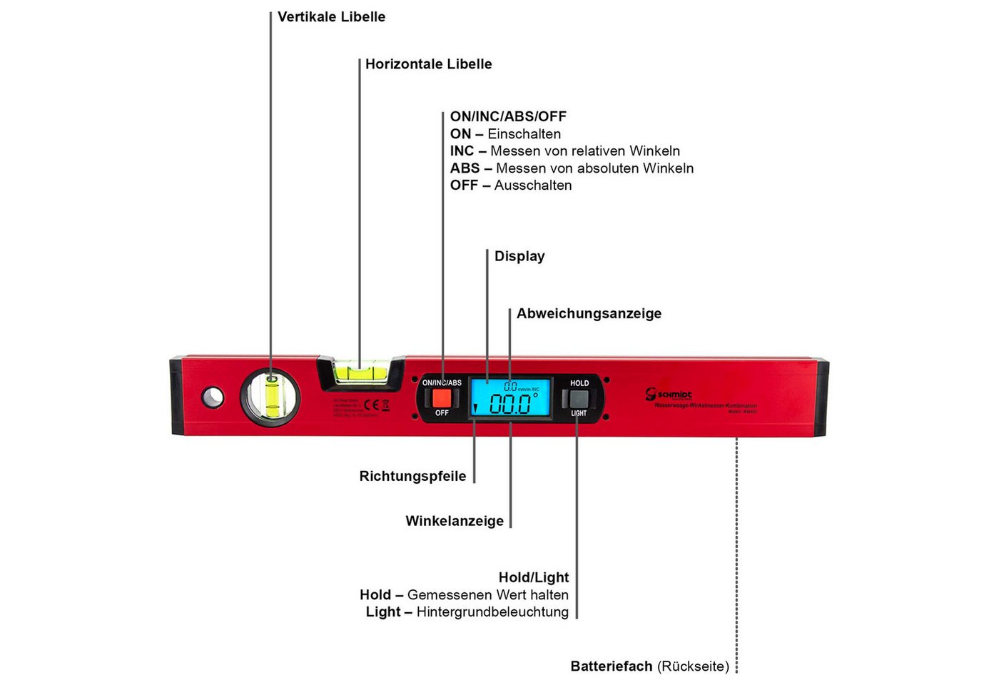 SCHMIDT security tools Wasserwaage Wasserwaage Winkelmesser Digital LCD magnetisch Neigungsmesser – Bild 3 von 5