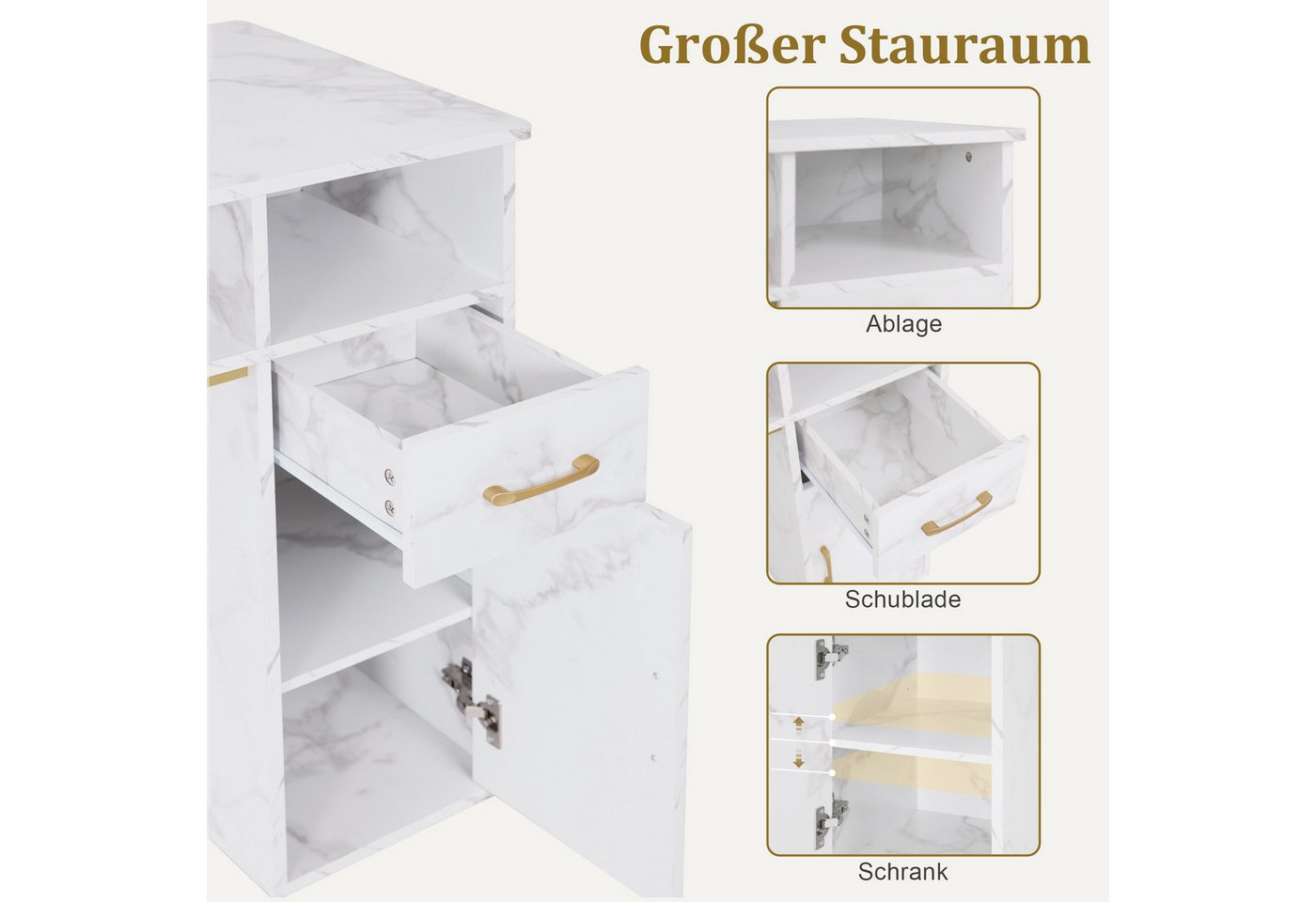 Barberpub Schminktisch BarberPub Maniküretisch, Nageltisch mit Absaugung, Marmor-Weiß, 2491, 3 Steckdosen, 2 Staubsaugerbeuteln, Nagelfrisiertisch – Bild 5 von 5