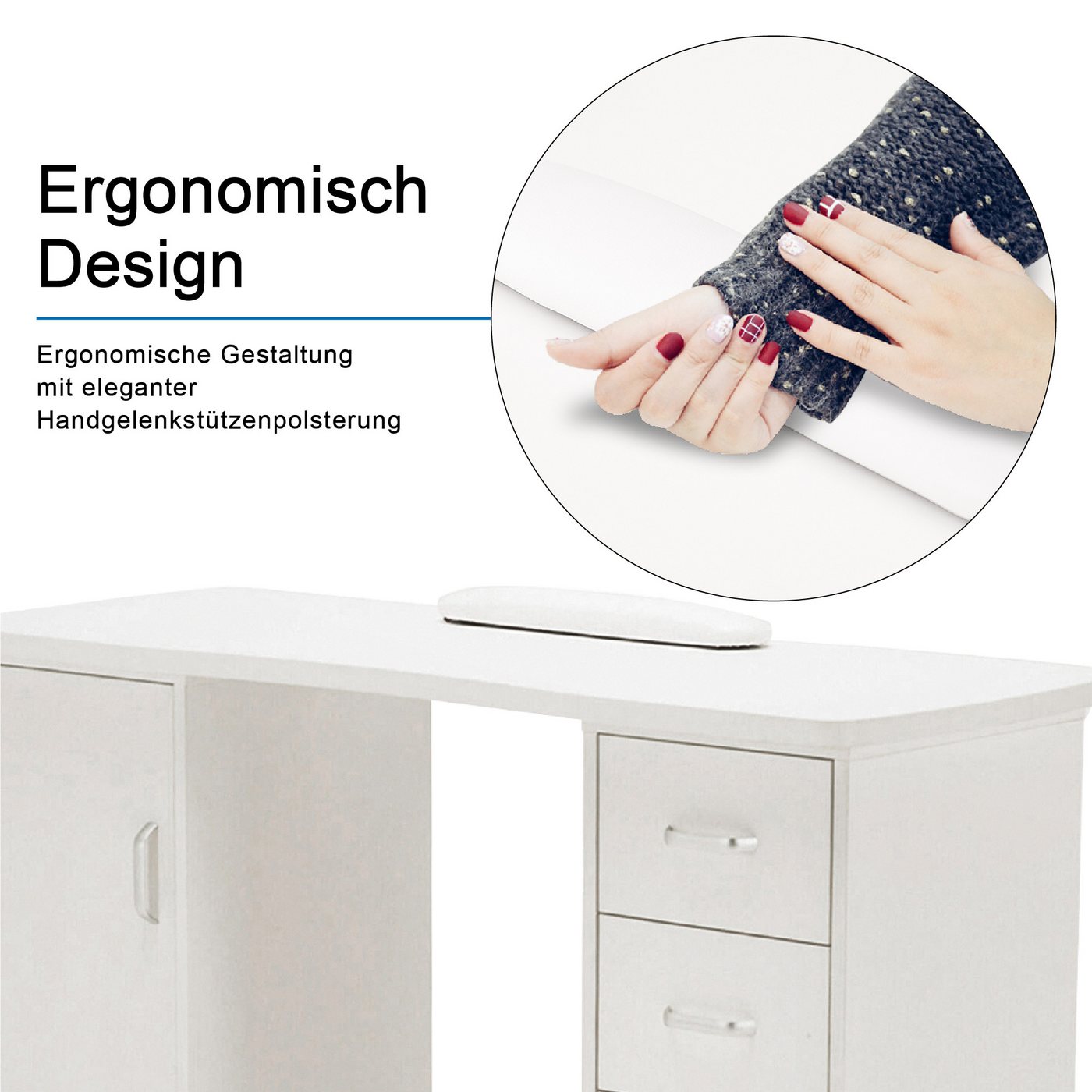 Barberpub Schminktisch Barberpub Studiotisch Manikürtisch Nageltisch 0600, mit Schubladen, mit Schrank, Rollen, MFC, 120 × 47 × 80 cm – Bild 4 von 5