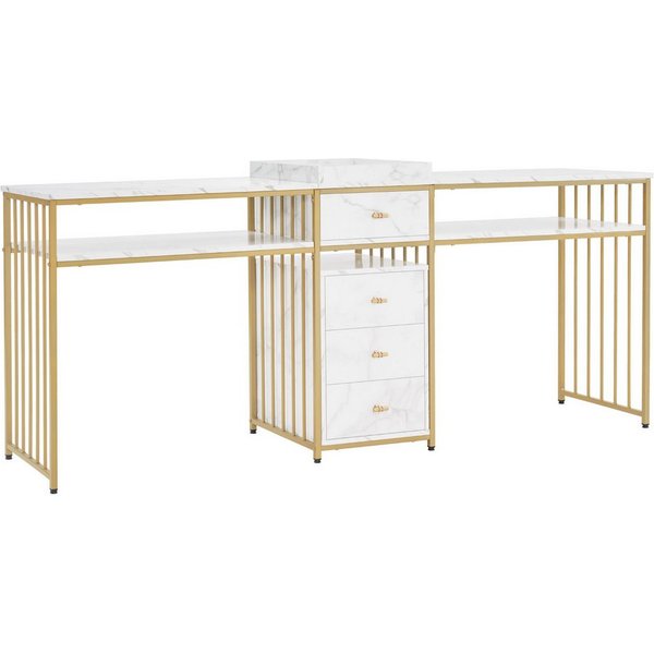 MCombo Schminktisch M MCombo Schminktisch mit Schubladen 2413, ohne Spiegel, mit Regal, aus Holz, Metallgestell, Doppelnageltisch