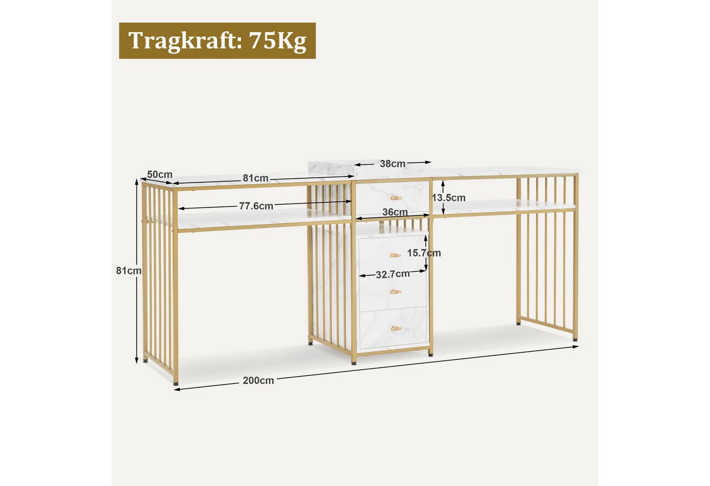 MCombo Schminktisch M MCombo Schminktisch mit Schubladen 2413, ohne Spiegel, mit Regal, aus Holz, Metallgestell, Doppelnageltisch – Bild 3 von 5