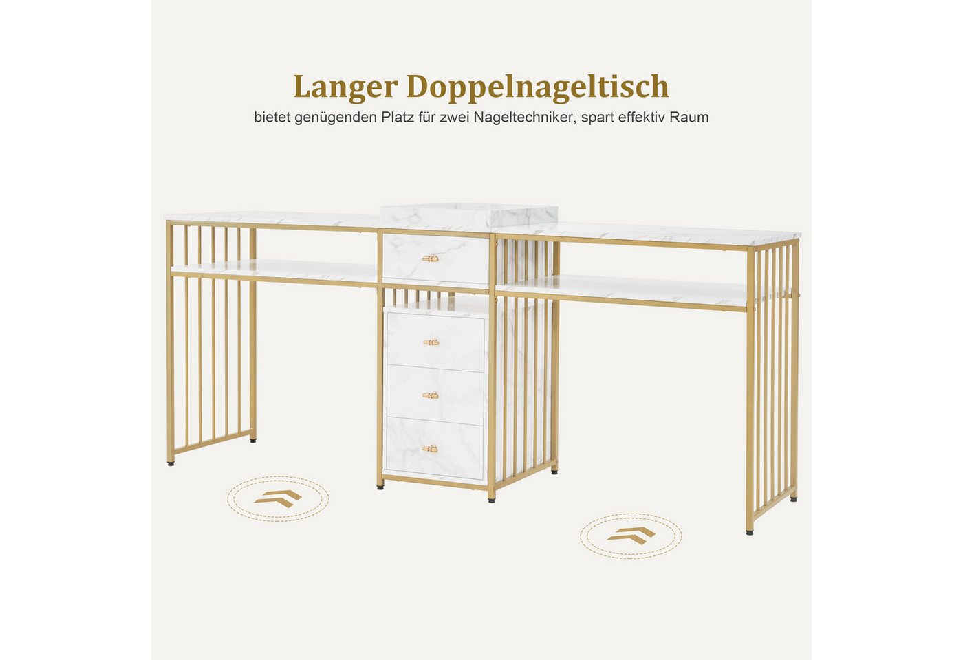 MCombo Schminktisch M MCombo Schminktisch mit Schubladen 2413, ohne Spiegel, mit Regal, aus Holz, Metallgestell, Doppelnageltisch – Bild 4 von 5