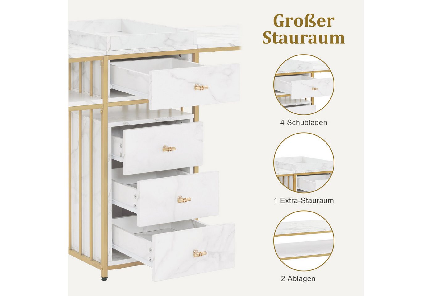 MCombo Schminktisch M MCombo Schminktisch mit Schubladen 2413, ohne Spiegel, mit Regal, aus Holz, Metallgestell, Doppelnageltisch – Bild 5 von 5