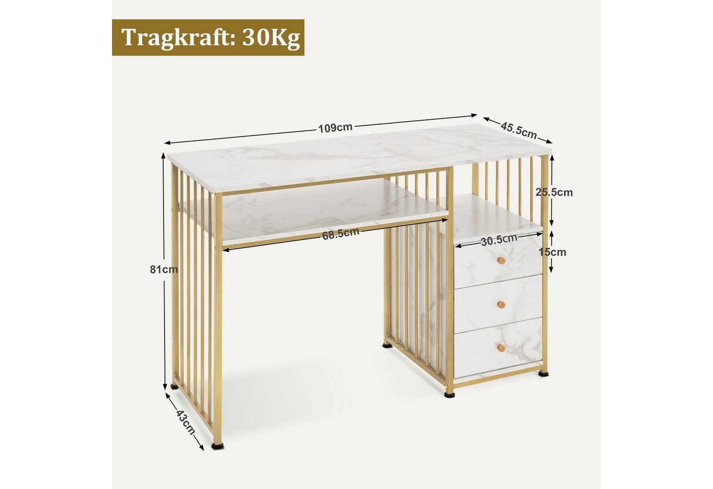 MCombo Schminktisch M MCombo Schminktisch mit Schubladen, Nageltisch 2407, mit Schubladen, aus Holz Metallgestell, ohne Spiegel – Bild 4 von 5
