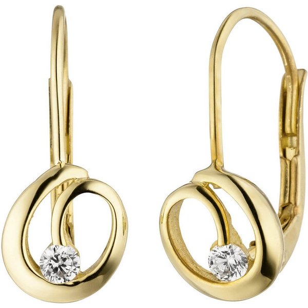 Schmuck Krone Paar Ohrhänger Ohrhänger 12,8x6,7mm 2 Zirkonia, 333 Gelbgold, Gold 333