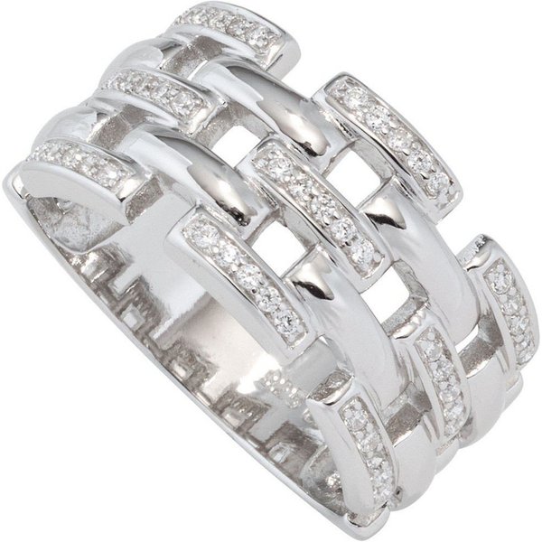 Schmuck Krone Silberring Breiter Ring mit Zirkonia weiß, 925 Silber, Silber 925