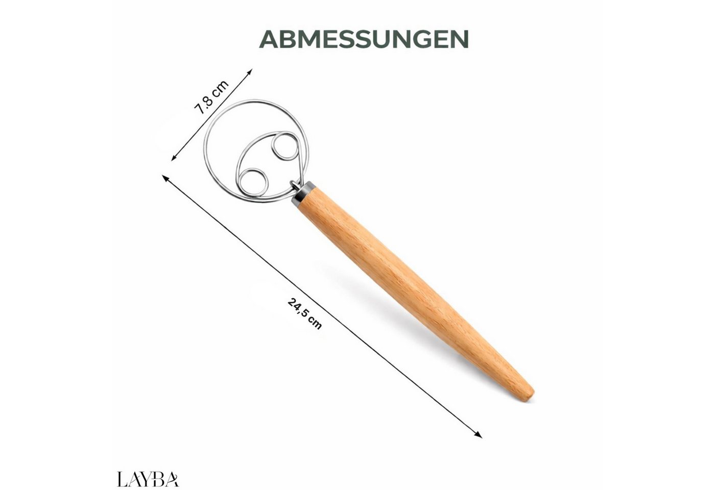 Layba Schneebesen Layba Dänischer Teigbesen, Teigrührer aus Edelstahl & Holz – Bild 5 von 5