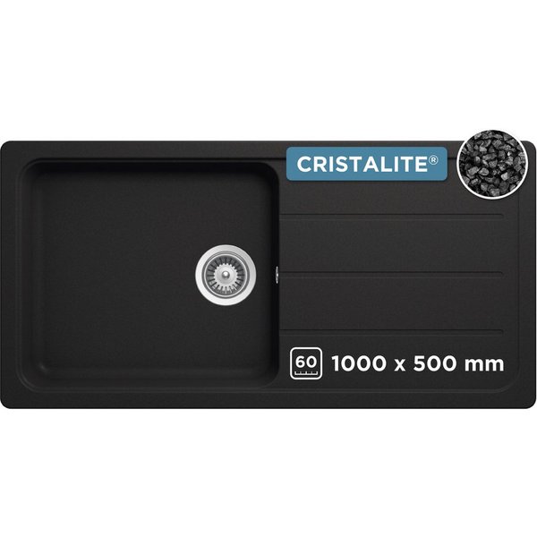 Schock Granitspüle COMO D-100L, eckig, 100/50 cm, Ablauffernbedienung, Inklusive ab- und Überlaufgarnitur, Drehhexcenter, Diamantbohrer