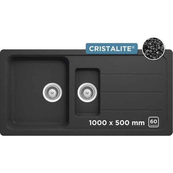 Schock Granitspüle COMO D-150L, eckig, 100/50 cm, inklusive ab- und Überlaufgarnitur, Drehhexcenter, Diamantbohrer
