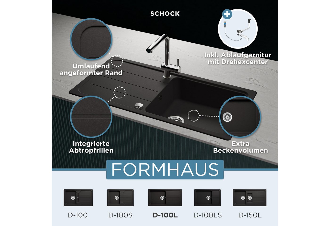 Schock Granitspüle Formhaus, rechteckig, 100/50 cm – Bild 2 von 5
