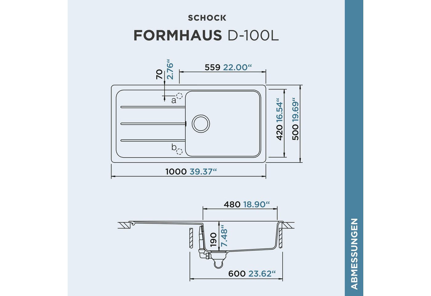 Schock Granitspüle Formhaus, rechteckig, 100/50 cm – Bild 3 von 5