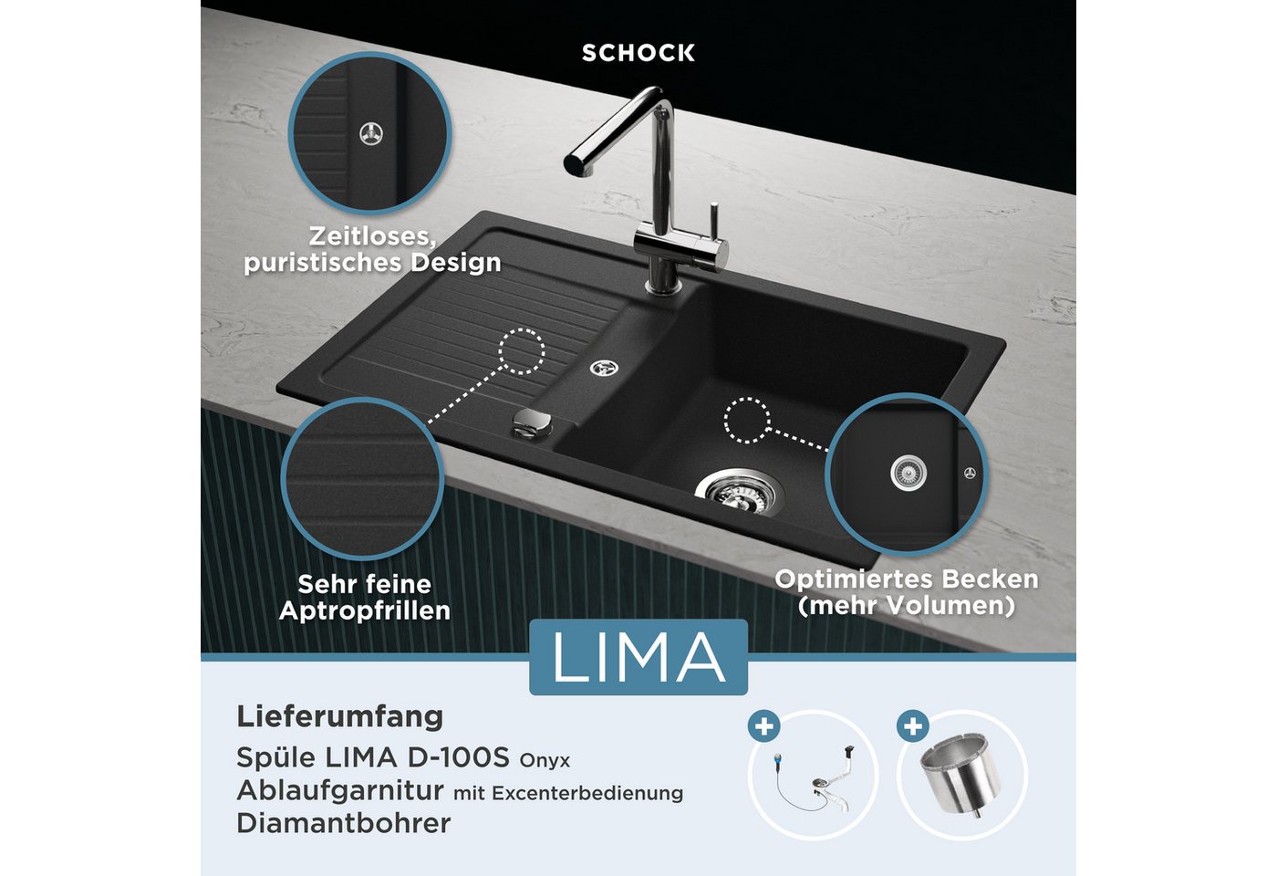 Schock Granitspüle Lima D-100S, eckig, 78/50 cm, 78/50 cm, Auflagespüle – Bild 2 von 5