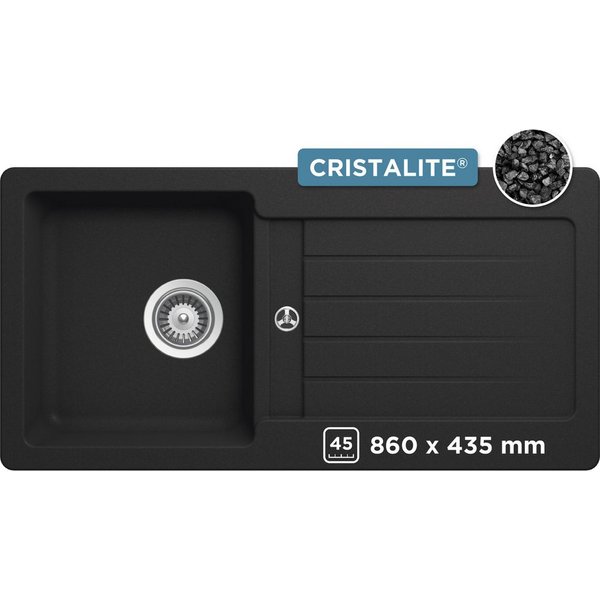 Schock Granitspüle Typos D-100 S, rechteckig, 86/43,5 cm, mit Ablauf und Abtropffläche, links und rechts einbaubar