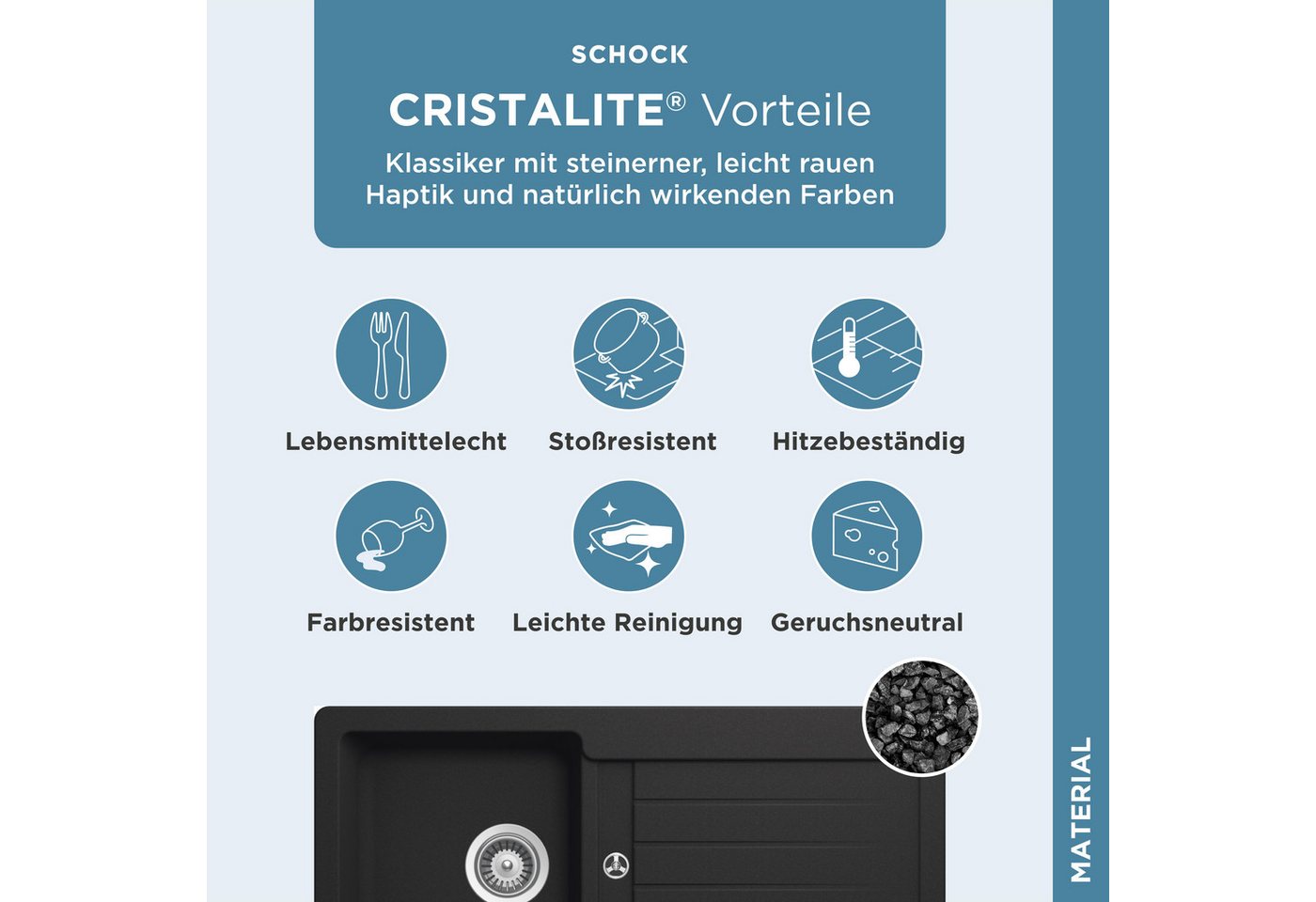 Schock Granitspüle Typos D-100 S, rechteckig, 86/43,5 cm, mit Ablauf und Abtropffläche, links und rechts einbaubar – Bild 3 von 5