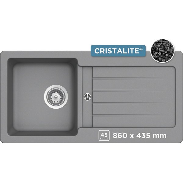Schock Granitspüle Typos D-100 S, rechteckig, 86/43,5 cm, mit Ablauf und Abtropffläche, links und rechts einbaubar
