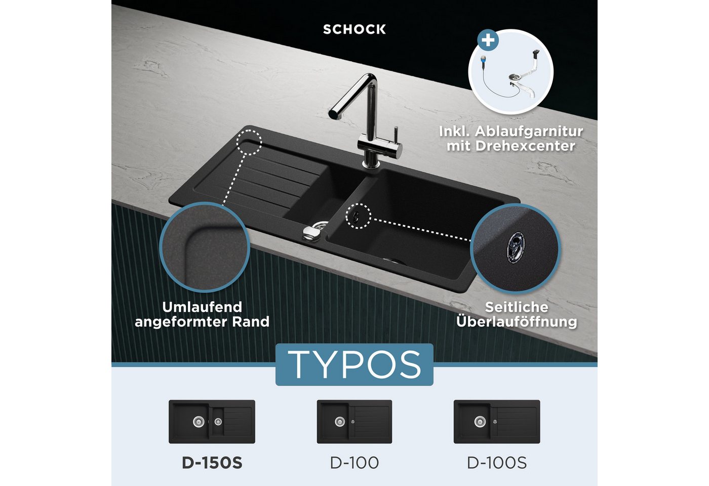 Schock Granitspüle Typos DS, rechteckig, 86/43,5 cm, mit Restebecken – Bild 2 von 5