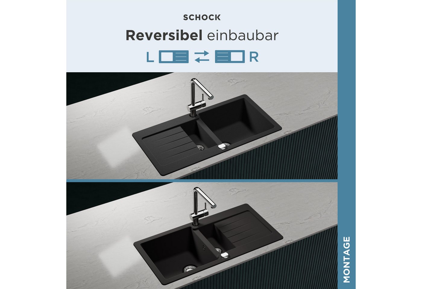 Schock Granitspüle Typos DS, rechteckig, 86/43,5 cm, mit Restebecken – Bild 5 von 5