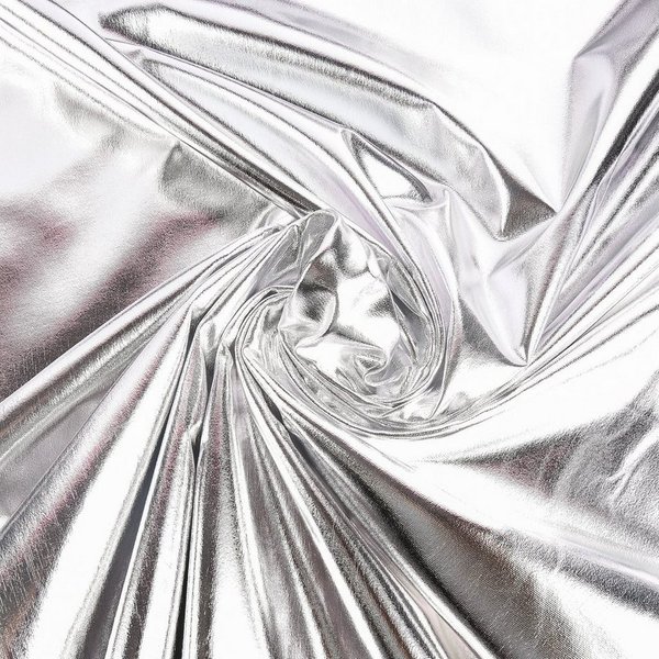 SCHÖNER LEBEN. Stoff Metallic-Stoff Meterware Foliendruck mit Stretch silberfarbig 150cm, Foliendruck