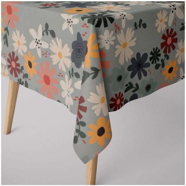 SCHÖNER LEBEN. Tischdecke Blumen Blüten mint bunt div. Größen, made in Germany,handmade