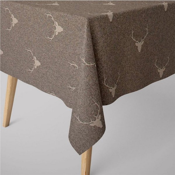 SCHÖNER LEBEN. Tischdecke Tischdecke Jacquard Hirschkopf Geweih braun beige verschiedene Größen, made in Germany,handmade,doubleface