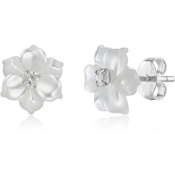 Schöner-SD Paar Ohrstecker Perlmuttohrringe Blume Blüte aus Perlmutt Silberohrringe Stecker 925, 925er Silber