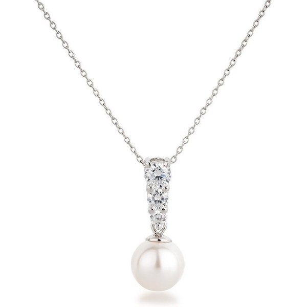 Schöner-SD Perlenkette Silberkette mit Anhänger Perle und Zirkonia Kristalle Perlenanhänger, 925 Silber Rhodium