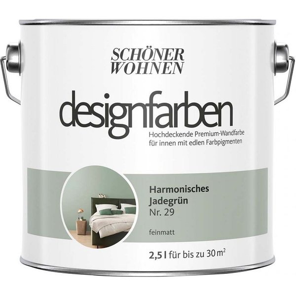 SCHÖNER WOHNEN FARBE Wand- und Deckenfarbe Harmonisches Jadegrün Nr. 29, Tropf- und spritzgehemmt, Konservierungsmittelfrei