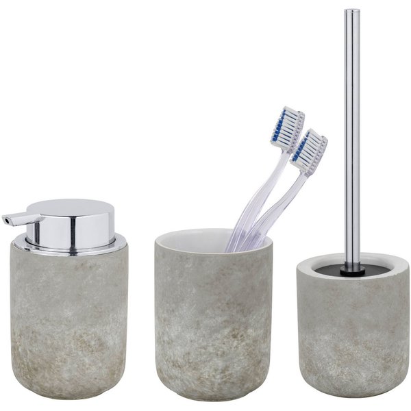 SCHÖNER WOHNEN-Kollektion Badaccessoire-Set »Londa«, Set, 3 tlg., Zahnputzbecher, Seifenspender & WC-Garnitur, Keramik in Zementoptik