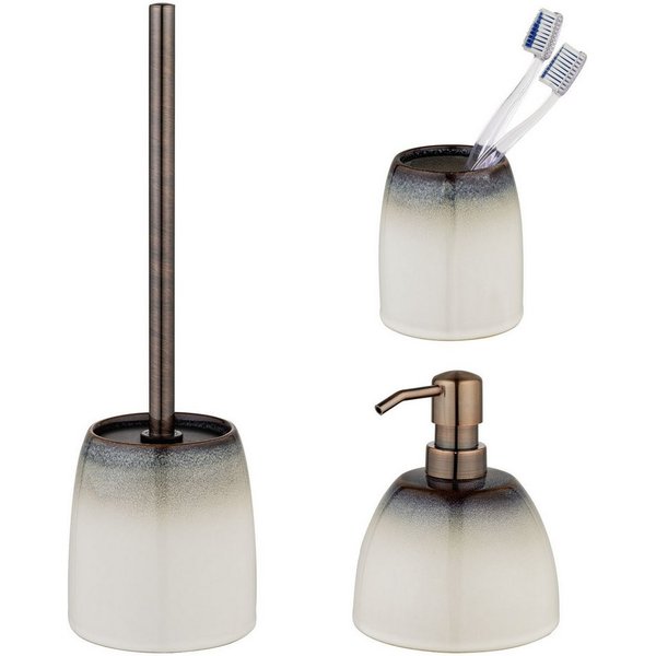 SCHÖNER WOHNEN-Kollektion Badaccessoire-Set »Osteto«, Set, 3 tlg., aus Keramik, mit Zahnputzbecher, Seifenspender und WC-Garnitur