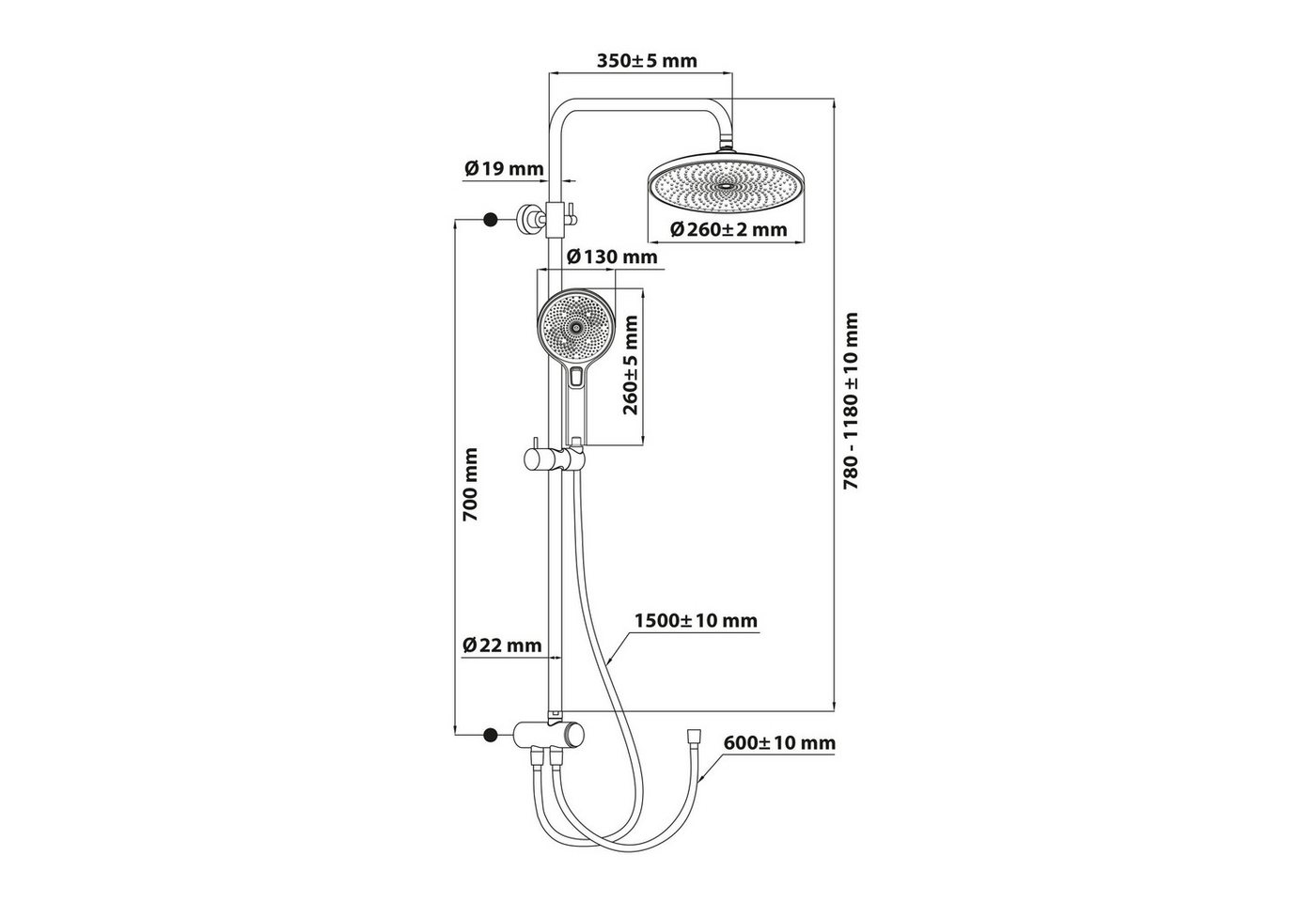 SCHÖNER WOHNEN-Kollektion Duschsystem BIELLA, Höhe 118 cm, Chrom, Duschstange mit Regendusche – Bild 2 von 2