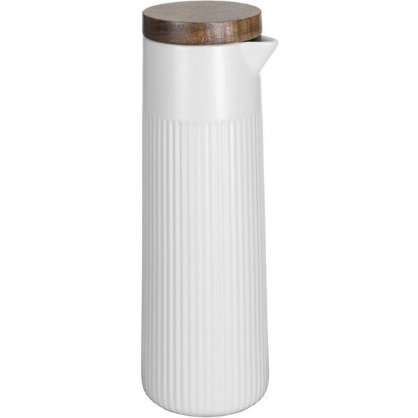 SCHÖNER WOHNEN-Kollektion Essigspender REFIA, (1-tlg), Öl- & Essigspender, Ölkaraffe aus Keramik, Akazienholzdeckel, 350 ml