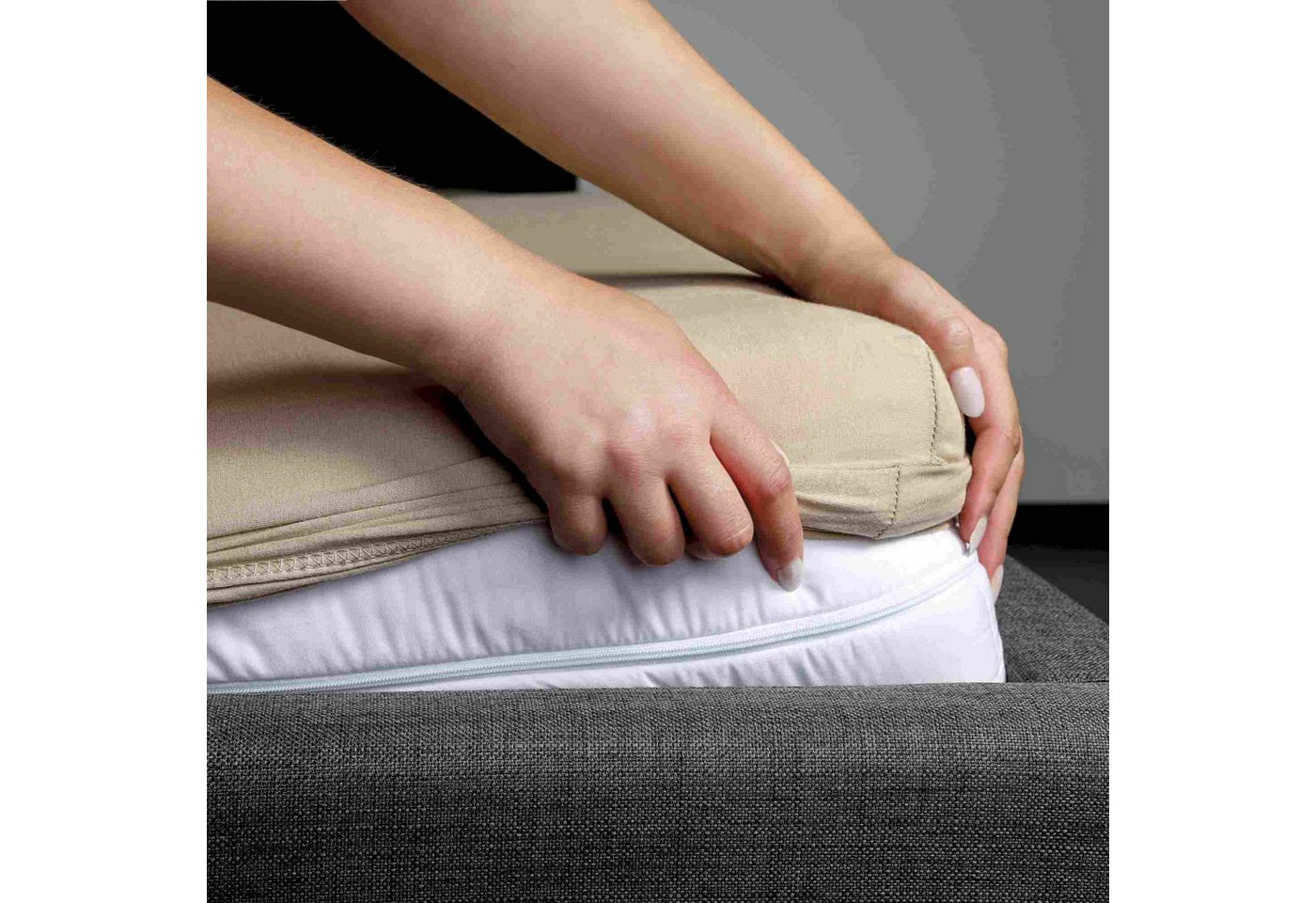SCHÖNER WOHNEN-Kollektion Spannbettlaken BASIC Spannbettlaken, Mischgewebe, Gummizug: rundum, (2 Stück), 100 x 200 cm - 2er Set in Beige – Bild 3 von 5