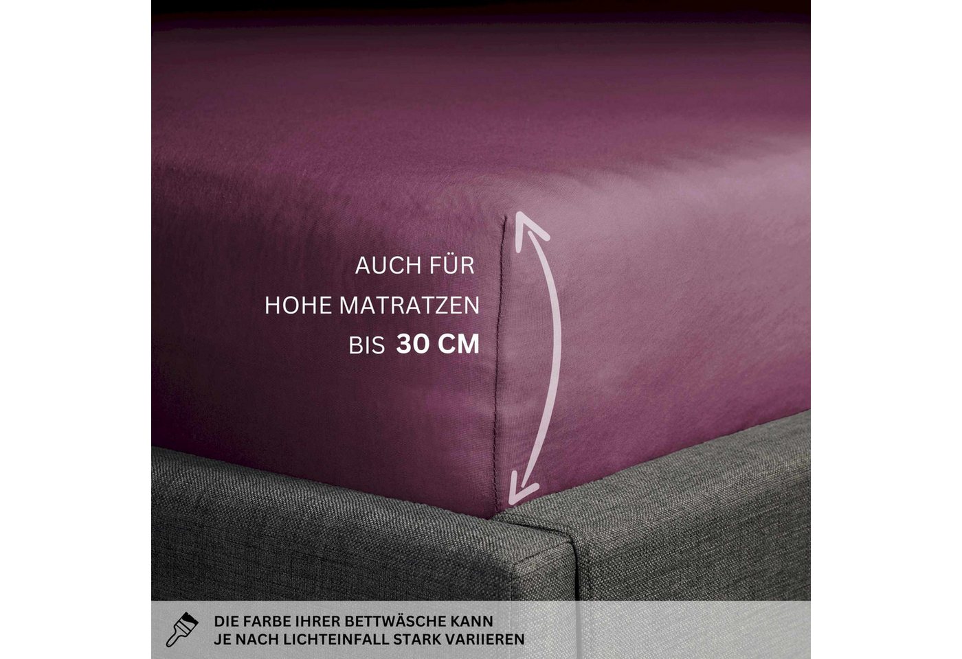 SCHÖNER WOHNEN-Kollektion Spannbettlaken BASIC Spannbettlaken, Mischgewebe, Gummizug: rundum, (1 Stück), 100 x 200 cm in Beere – Bild 3 von 5