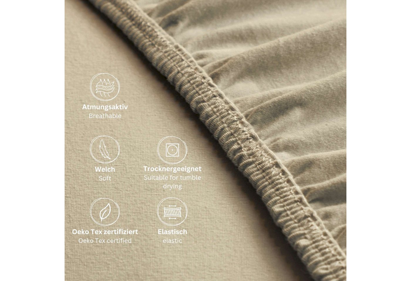 SCHÖNER WOHNEN-Kollektion Spannbettlaken BASIC Spannbettlaken, Mischgewebe, Gummizug: rundum, (1 Stück), 100 x 200 cm in Beige – Bild 4 von 5