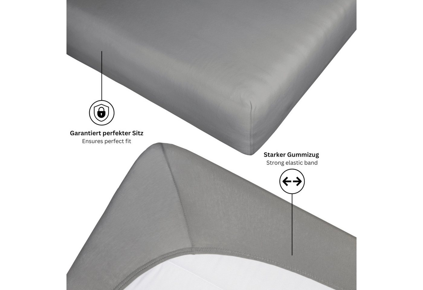 SCHÖNER WOHNEN-Kollektion Spannbettlaken BASIC Spannbettlaken, Mischgewebe, Gummizug: rundum, (2 Stück), 100 x 200 cm - 2er Set in Grau – Bild 4 von 5