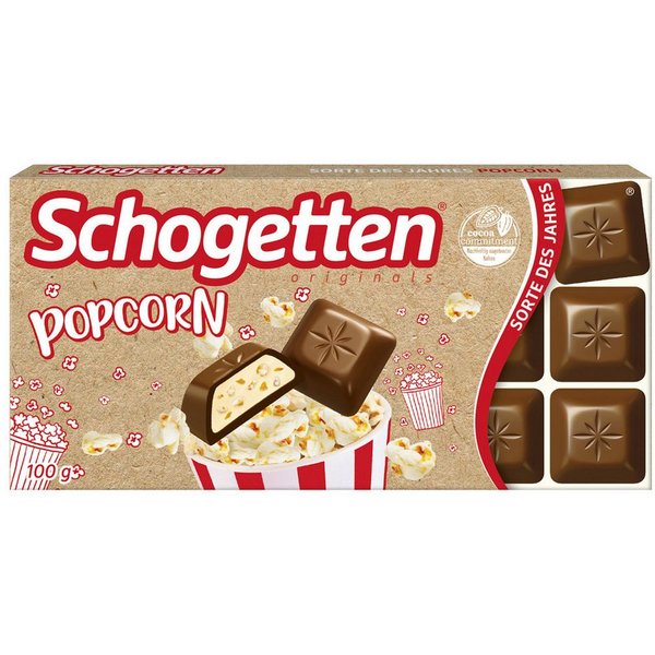 Schogetten Schokolade, Schogetten Popcorn Edel Alpenmilch mit Mais und Popconstückchen 100g