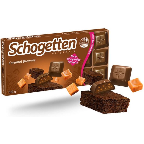 Schogetten Schokolade, Schogetten Caramel Brownie mit Füllung und Kakaokeks Stücke 100g