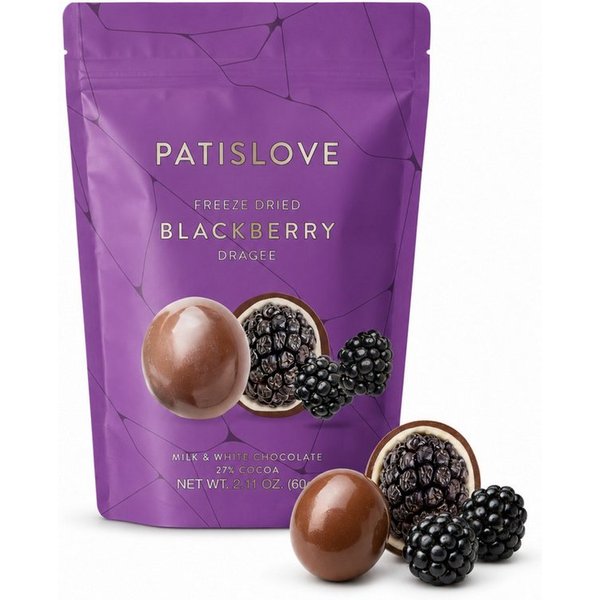 PATISLOVE Schokolade Patislove Brombeer Dragee – Gefriergetrocknet in Schweizer Schokolade, 60 g, Gefriergetrocknet, Mit echter Schweizer Schokolade