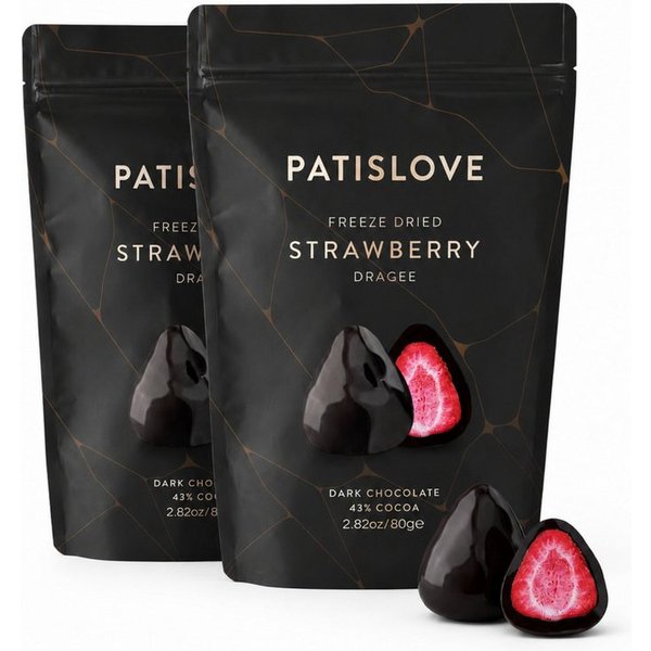 PATISLOVE Schokolade Patislove Gefriergetrocknete Erdbeeren in Zartbitterschokolade, 80g, Ohne künstliche Farbstoffe, 100% echte Frucht.