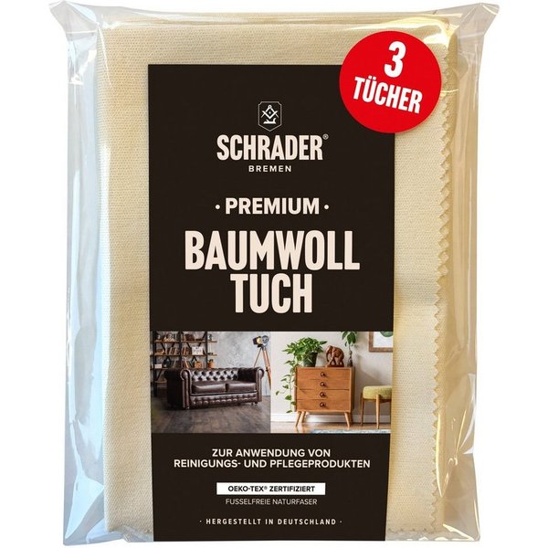 Schrader Premium Poliertuch aus Baumwolle - cremefarben - 25x33cm - 3 Stück Pflegetuch (33x25 cm, für alle Oberflächen, Möbel, Kleidung, Leder, Holz - Made in G