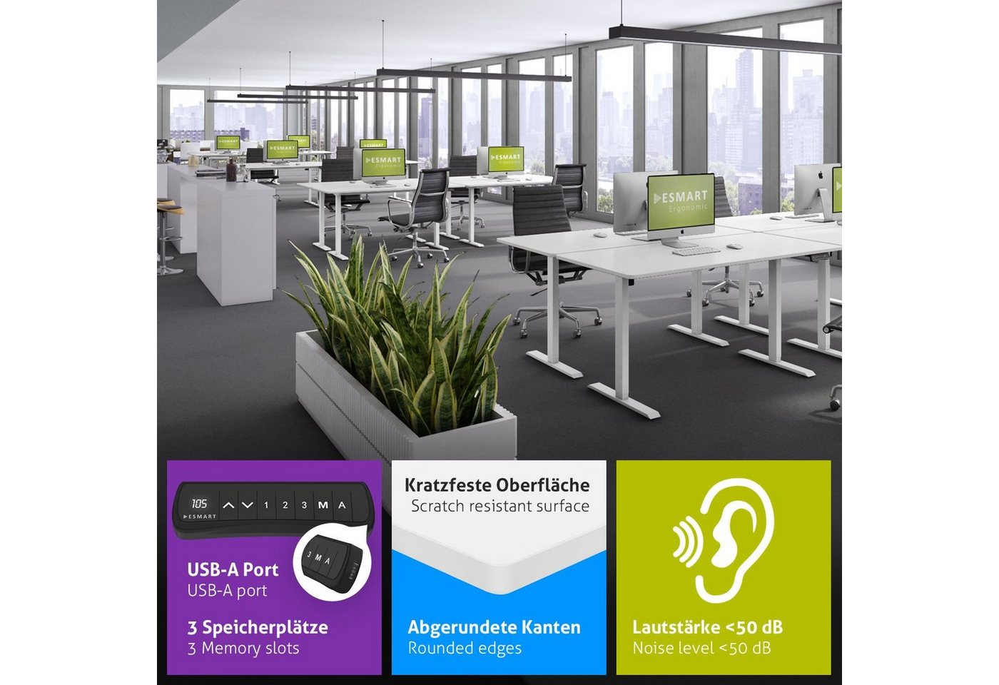 ESMART Schreibtisch ESMART Germany, ETX-121 Elektrisch höhenverstellbarer Schreibtisch – Bild 3 von 5